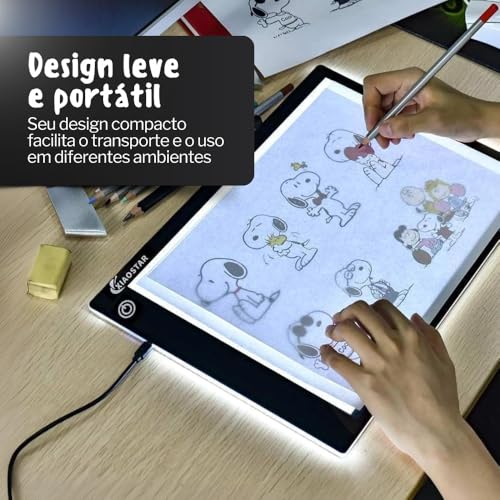 Prancheta Desenho com Luz LED A4 USB 3 Níveis de Iluminação Transposição Desenho Infantil Profission
