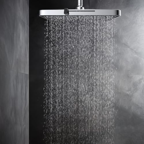 Hibbent 13 Zoll Regen-Duschköpfe, 5 Sprüher Regenfall-Duschkopf, Quadratische Einbau-Duschköpfe, Schwenkbarer Strahlwinkel, üppiges Duscherlebnis, Einfache Installation, Chrom