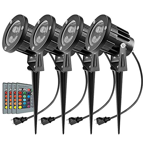 Lawn Flood Light Stake, OurLeeme RGB Spot Lights,8W Outdoor LED Flood Light Waterproof Garden Yard Lights with Remote Control,2-in 1 Landscaping Spotlights for Patio,Pathway, Driveway 85-265V (4 Pc)