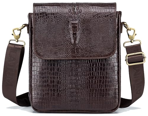 Leather Messenger Bag for Men Medium Crocodile Embossed Mens Handbag Crossbody Shoulder Bag Messenger Man Purse