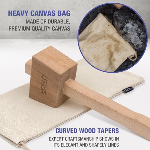Eparé Lewis Bag & Ice Mallet - Manual Ice Crusher Wooden Hammer - Canvas Crushing Bag - Crushed Ice Bar Cocktails - Bartender & Kitchen Tools Kit - Thumbnail 5