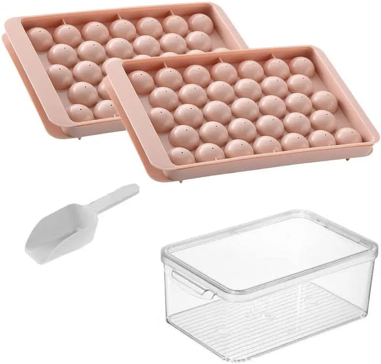Miniatura 2 de 66 rejillas (2 paquetes) bandeja redonda de doble capa para cubitos de hielo con tapa, contenedor de almacenamiento y cuchara, hace 66 bolas de