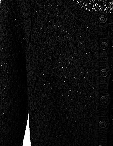 Floria Women's Button Down 3/4 Sleeve Crew Neck Cotton Knit Cropped Cardigan Sweater Black L #TOP3