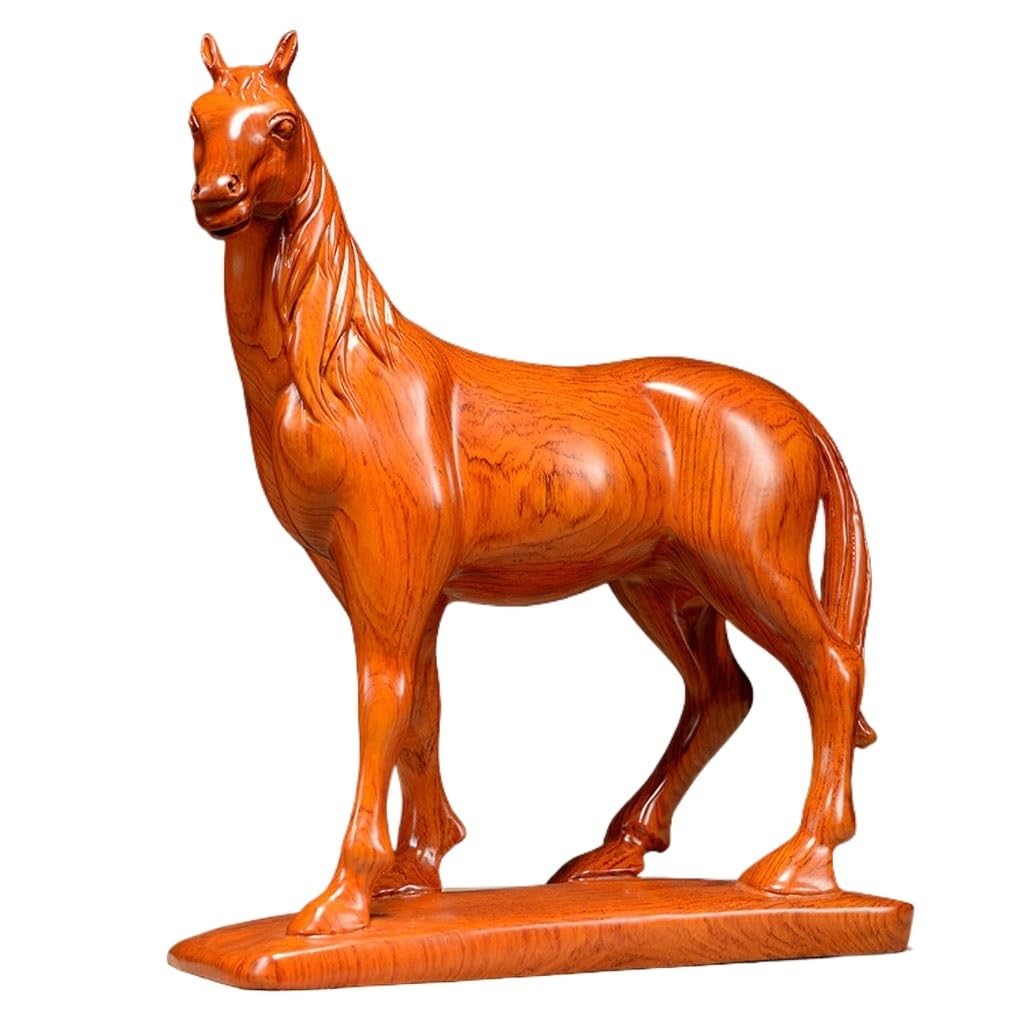 ATREDESES Office Decor Wooden Carving Horse Ornament Craft Gift Office Table Decoration Chinese Living Room Decorations Home Decor(9.84in)