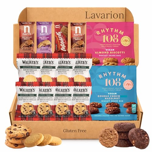Lavarion Gluten Free Biscuit & Snack Hamper Free From Gift Set with Nairns Walkers Shortbread & Rhythm 108 Share Bags 14 Items 40+ Individual Biscuits & Treats Coeliac Gift