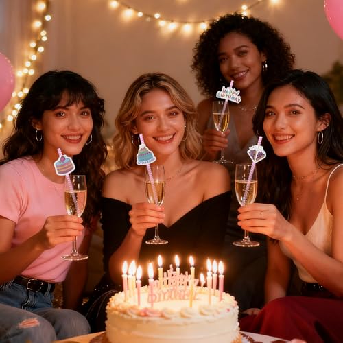 24 pitillos de papel para fiesta color rosa miniatura 6