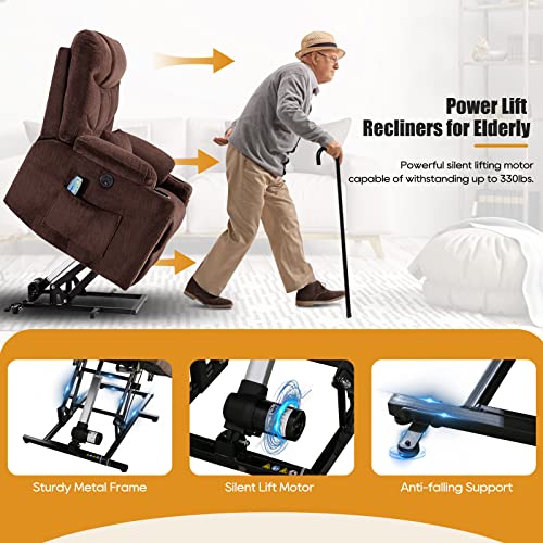 Consofa Large Power Lift Recliner, Lift Chairs Recliners For Elderly, Power Lift Chair With Heat And Massage, Power Lift Recliner With Lumbar Pillow, 4 Pockets And 2 Cup Holders, Velvet Fabric #TOP3