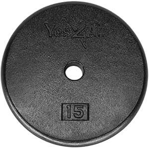 Yes4All 1-inch Cast Iron Weight Plates for Dumbbells – Standard Weight Disc Plates (15 lbs, Single)
