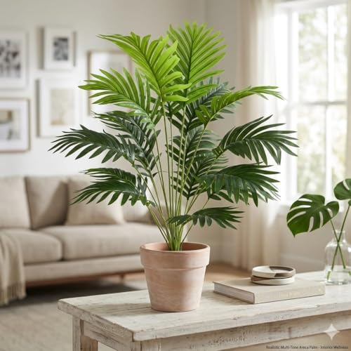 Saudeep India Artificial Areca Palm Plant 71 cm | 12 Leaves Realistic Tropical Indoor Fake Plant Without Pot for Home Decor Living Room Office Table D