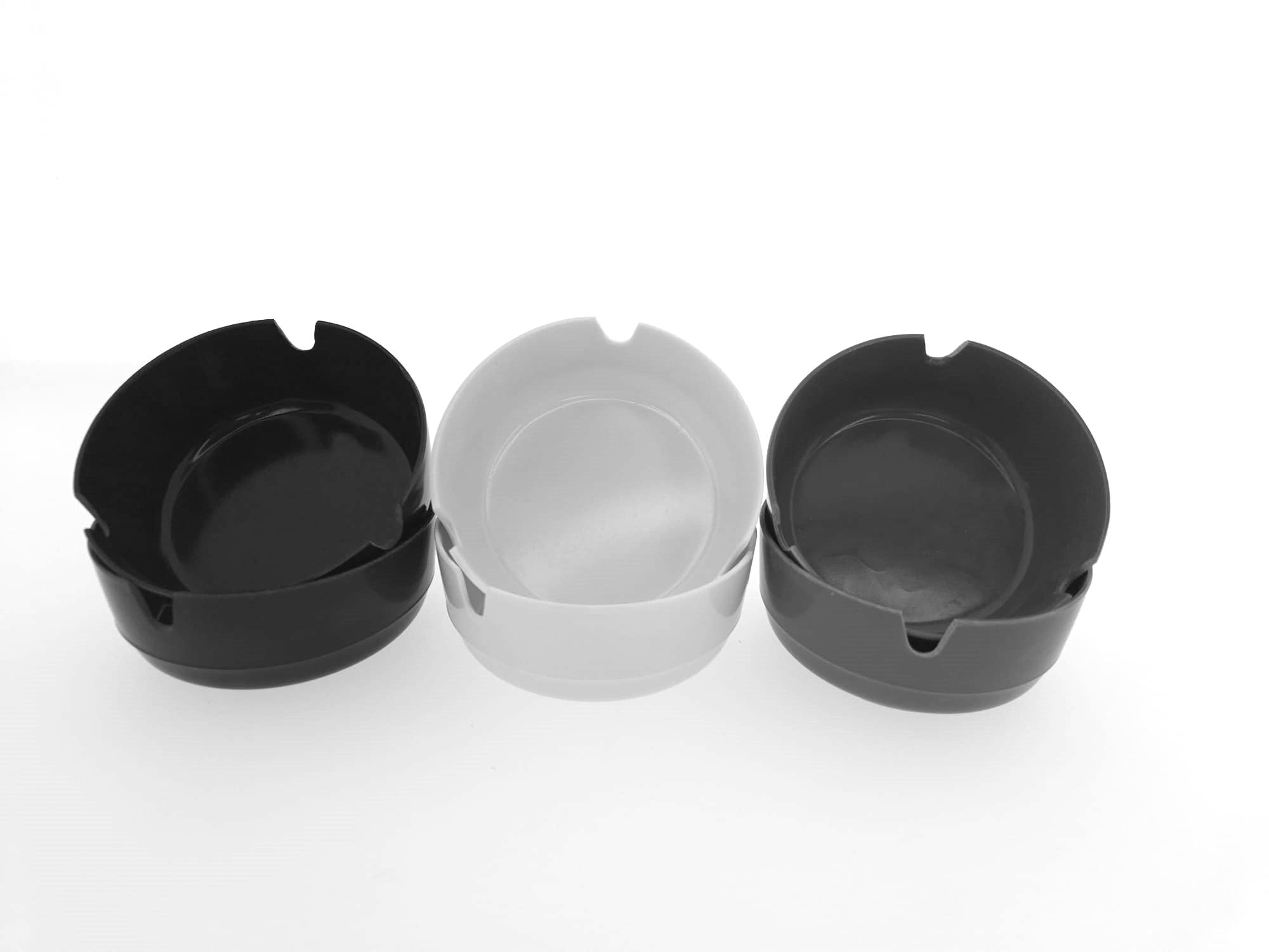 MC set di 6 o 12 posacenere in melammina, rotondo, per esterni, feste, giardini, eventi, impilabili, con 3 ripiani, Plastica, grigio., 12 pezzi