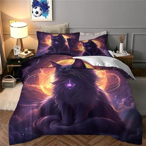 Housse de Couette Chat Noir 3D 140x200 Parure de Lit Microfibre - 6