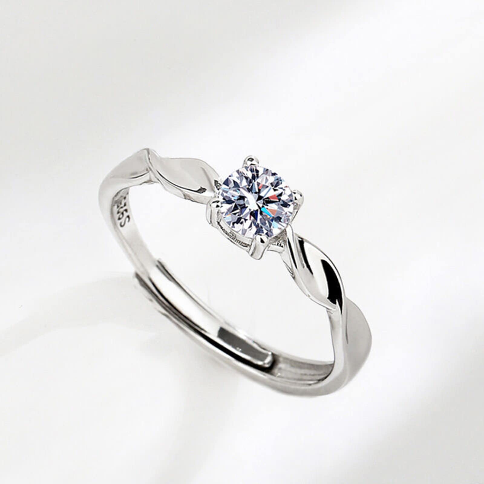 Jeulia Rose Herzförmiges Muster, verstellbar, Sterlingsilber, einzigartiger Zirkonia-Verlobungsring, Ehering für Paare, ihr Braut-Verlobungsschmuck, Geschenk