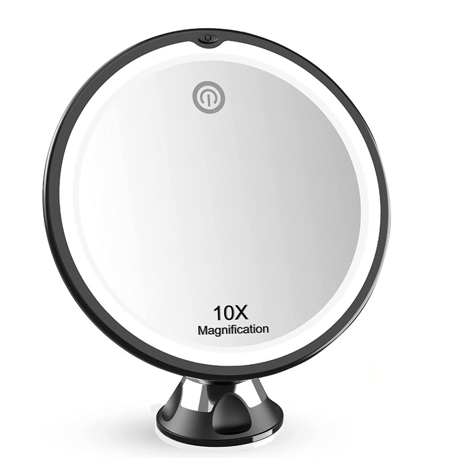 10-Fach Vergrößernder Schminkspiegel Mit Led-Licht, 360 Grad Drehbar, Kosmetikspiegel, Saugnapf, Badezimmer-Duschspiegel,Black Set