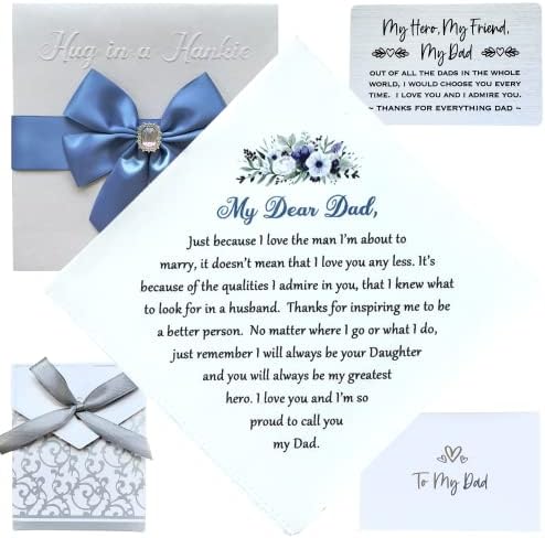 Father of the Bride Gift | Wedding Handkerchief | Printed Wedding Keepsake Hankie for Dad Bride's Father from Daughter | Wallet Insert Card Included | 7 pc set