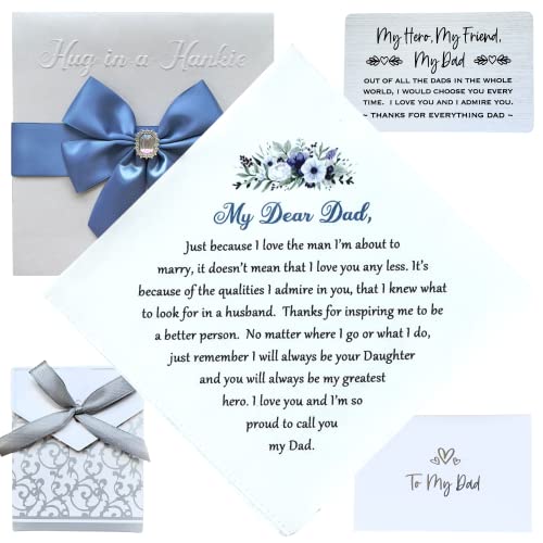 Father Of The Bride Gift | Wedding Handkerchief | Printed Wedding Keepsake Hankie For Dad Bride's Father From Daughter | Wallet Insert Card Included | 7 Pc Set #TOP2