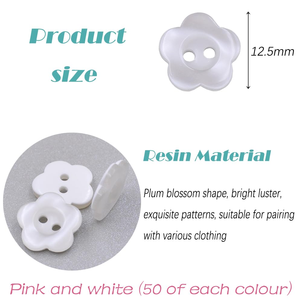 100 Bottoni In Resina A Forma Di Fiore - 2 Fori, 14 Mm, Colori Misti Per Cucito, Maglia E Bricolage - 3