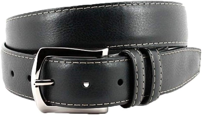 Torino Leather Contrast Stitched Italian Soft Calfskin Belt - Black 42