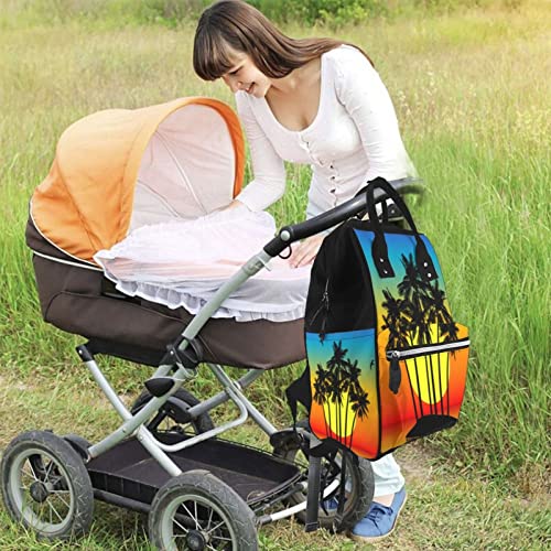 Sac à langer grande capacité imprimé tropical au coucher de soleil - 6