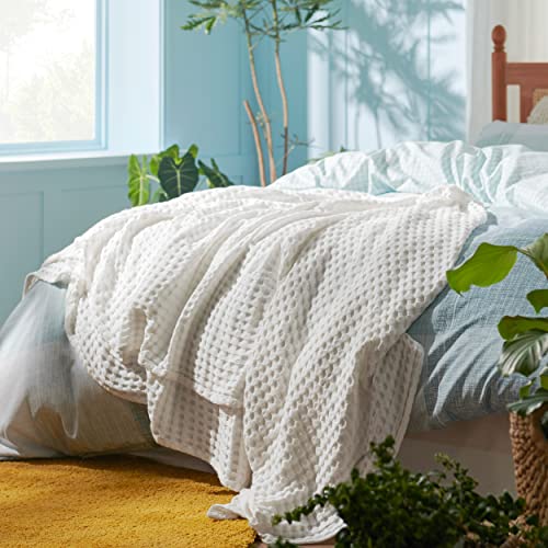 Bedsure Cooling Bamboo Waffle Queen Size Blanket - Lightweight And Breathable Full Blankets For Hot Sleepers, Soft Spring Blanket, Luxury Cotton Throws For Bed, Couch And Sofa, White, 90X90 Inches #TOP2