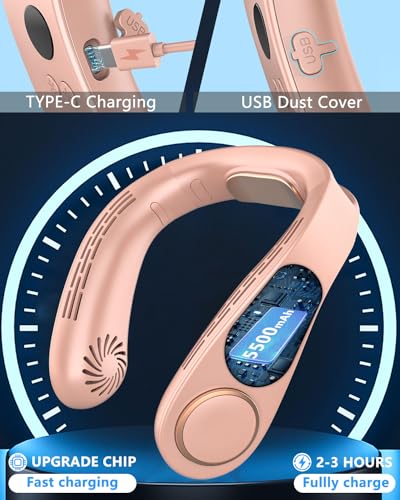 Image of Neck Fan that Blows Cold Air with Cooling Plate, Rechargeable Battery Powered, Portable Silent Mini Neck Air Conditioner, Cordless Leafless Quiet Face Fans for Kid Adults Travel Work Sports, Pink