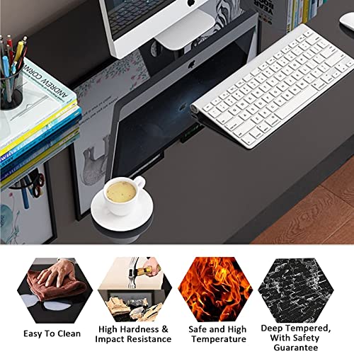 Ipkig Tempered Glass Computer Desk W/Glass Top Metal Frame, Office Desk Computer Table Modern Office Study Work Writing Desk Table For Home Office Personal Workstation (Black, 55.1 Inch) #TOP5