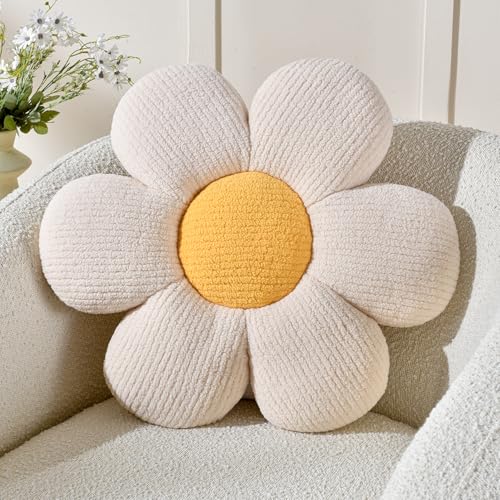 Image of Sioloc Flower Shaped Pillows Cute Floor Pillows for Home Decor Accent Pillow Aesthetic Pillows Flower Plush Cushion for Bed Sofa Couch(White,15.7")
