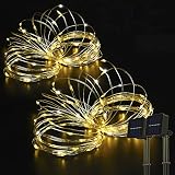 BEEWIN 2 Pack 33ft 100 LED Solar Copper String Lights,8 Modes Christmas Fairy Lights Waterproof IP65
