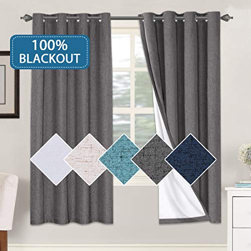 H.VERSAILTEX Linen Textured 100% Blackout Curtain for Bedroom Room Darkening Window Drapes