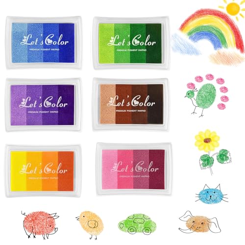 CafullCon 6 Stück Stempelkissen Bunt 24 Farben Stempelkissen fingerabdrücke Ungiftig Abwaschbar Stamp Pad Fingerstempelfarbe Bunt für Papier Handwerk Stoff Malerei DIY Geburtstag Geschenk