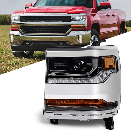 FIONE HID Headlight Assembly Compatible with Chevy Silverado 1500 2016-2018/2019 Silverado 1500 LD W/O Bulbs Chrome Housing Headlamp Left Driver Side 84388723 GM2502451
