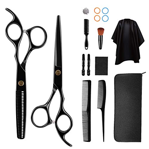 12 Pcs Hair Cutting Scissors Set 4CR stainless steel Professional Hairdressing Scissors Set,Thinning Scissors, Comb,Cape, Clips,Haircut Scissors Shears for Barber, Salon, Home