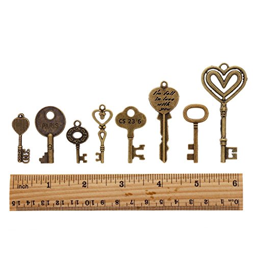 KeyZone 100 Pcs Vintage Antique Bronze Mixed Skeleton Key Charms Pendants DIY for Jewelry Making and Handmaking - Thumbnail 4