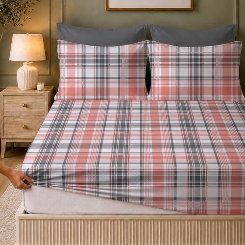 Image of LANE LINEN Symphony 100% Cotton 144TC King Bedsheet Set, 3 Piece, Printed