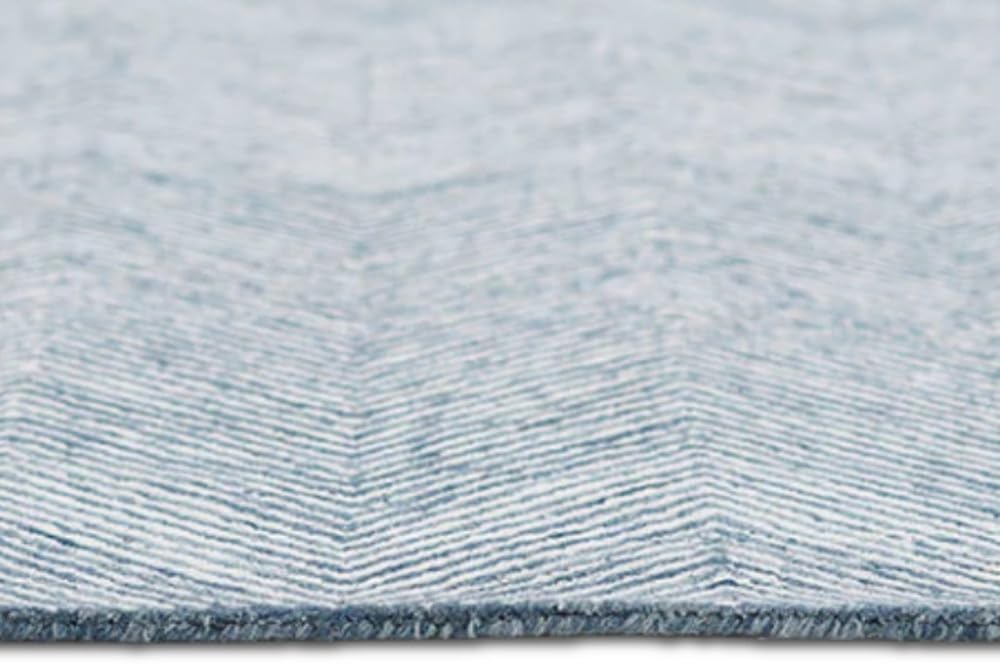 Modern Herringbone Wool Area Rug – 4' x 6' Denim Blue Handmade Chevron Zigzag Pattern, Durable High Traffic Contemporary Carpet for Living Room, Bedroom & Dining Room