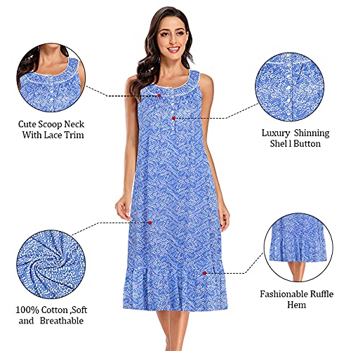 Image of IZZY + TOBY 100% Cotton Nightgowns for Women Soft Ladies Gowns Sleepwear Long Sleeveless Nightgown
