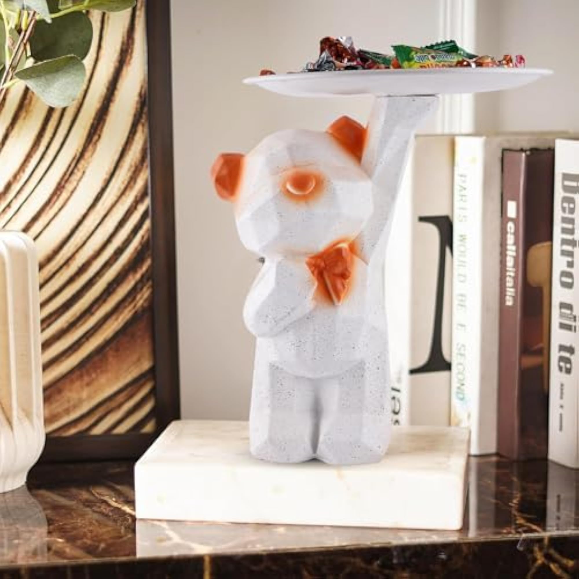 8 Inches Standing White Teddy Cum Serving Platter for Dining Table