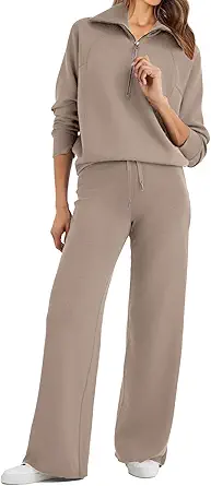 Glamaker Womens 2 Piece Outfits Sweatsuit Set Oversized Half Zip Sweatshirt Wide Leg Sweatpants Lounge Set Tracksuit
