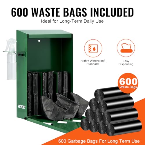 Image of VEVOR Dog Poop Bag Dispenser with Hand Wash Bottle, Lockable Outdoor Dog Waste Bag Holder with 600 Waste Bags, Stake, Pole, Fence & Wall Mounted Dog Poop Bag Storage, Pet Waste Station for Porch, Lawn