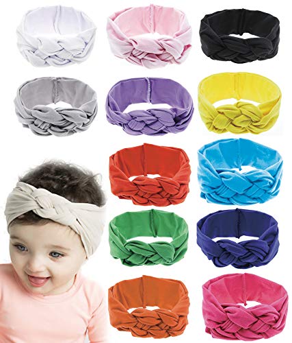 Jiaqee 12Pcs Baby Headbands Nylon Infant Headbands For Baby Girls Baby Head Wrap Baby Headbands Turban Knotted #TOP1