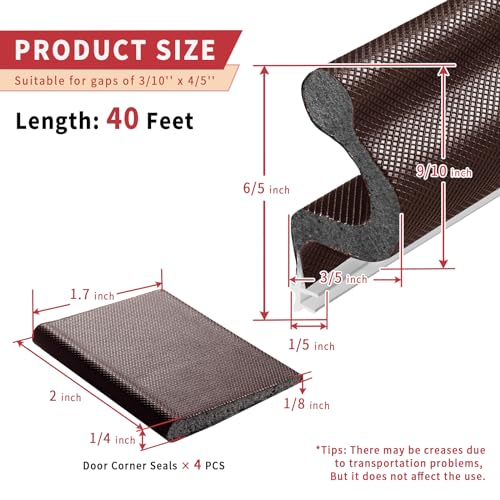 Image of 40 Feet Long Reach Weather Stripping Door Seal With 4 PCS Corner Seals, V-Shaped Replacement Seal Strip Foam Kerf Insulation for Frames (Brown)