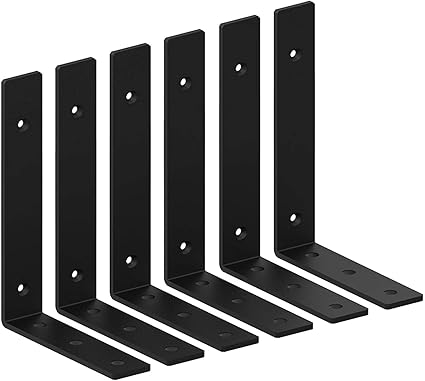 ROSE AHMED Shelf Brackets 10 Inch Heavy Duty Metal Shelf Holder, Rustic Industrial Modern Farmhouse Iron L Corner Joint Angle Brackets for Shelves with Hardware(6 Pack).