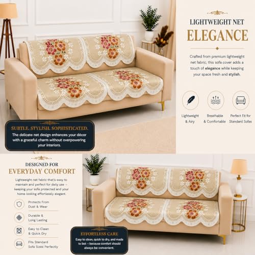 Image of Homerz Premium 'Surya Series' Sofa Cover | Stylish Sofa Protector | Net Fabric | Anti-Stain & Washable Slip Cover Exact Size Antislip (Exclusive Yellow, 2 Seater, Seat Cover with Backrest)