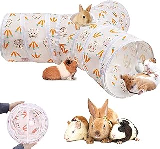 Bunny Tunnels & Tubes, Collapsible 3 Way Rabbit Tunnels and Hides, Small Animal Activity Tunnel Hideaway Toys for Rabbits, Bunny, Guinea Pig, Chinchillas, Ferret