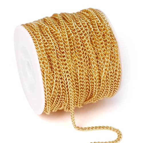 33FT 4MM 18K Gold Plated Stainless Steel Curb Chain Roll for Jewelry Making