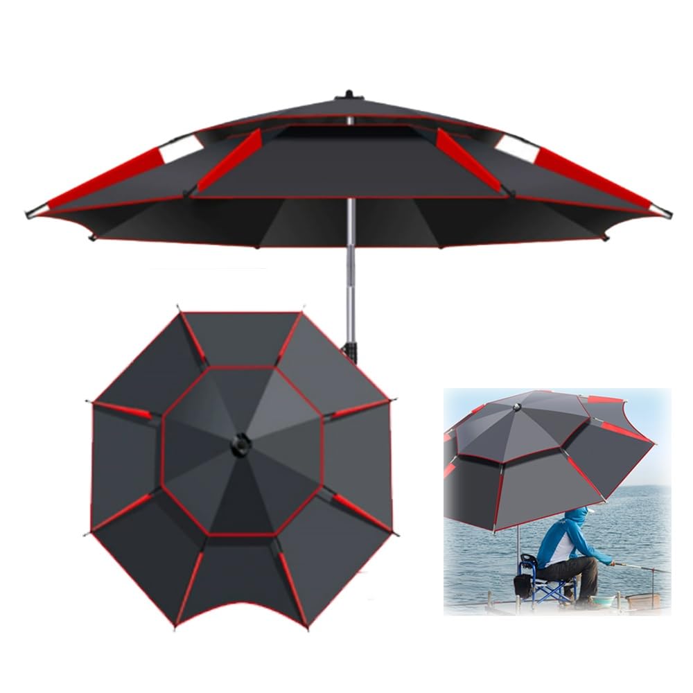 Sombrilla De Playa para Pesca/Camping Sombrilla De Pesca Portátil, Protección UV/Antiviento 220/260cm Sombrilla Jardin Exterior con Ancla De Arena(Red,260cm/8.5ft)
