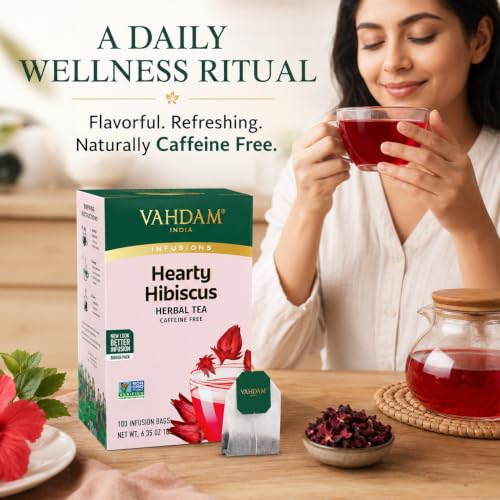 Image of VAHDAM, Hibiscus Tea (100 Tea Bags)| Caffeine Free, Non-GMO, Direct from Source, Eco-Friendly Individually Wrapped Tea Bags