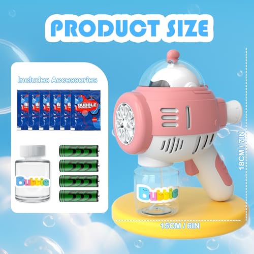 Seifenblasenmaschine, Seifenblasenmaschine für Kinder, Seifenblasenpistole mit 6 Seifenblasen Flüssigkeit, Regenbogen Seifenblas Spielzeug Kinder/Geburtstag/Party/Hochzeit Rosa