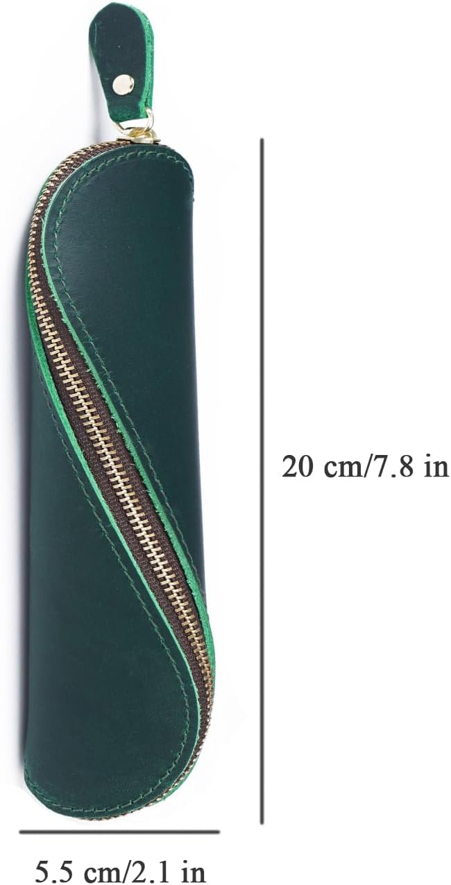 Leather Pencil Case Crazy Horse Leather Zipper Pencil Pouch S Shape Pen Holder and Organizer Pencil Bag Leather Pen Case for Office