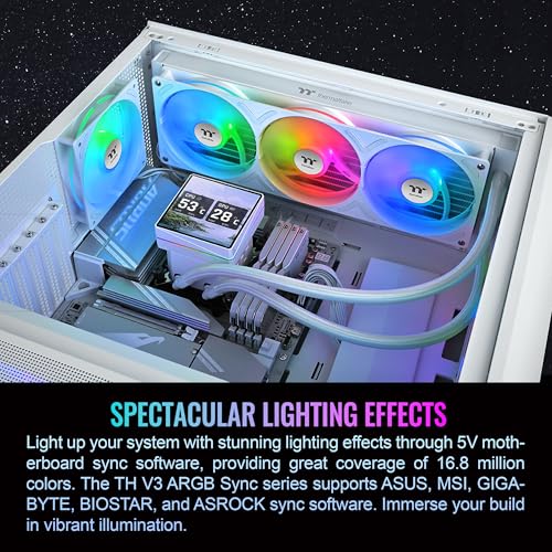 Image of Thermaltake TH360 V3 Ultra ARGB CPU Liquid Cooler; Intel /AMD; 1x360mm 500~2500rpm Single Frame ARGB Fan; 3.95 inch TFT 720x720p LCD; Rotatable Pump Head; TT LCD Screen Control; Snow; CL-W476-PL12SW-A