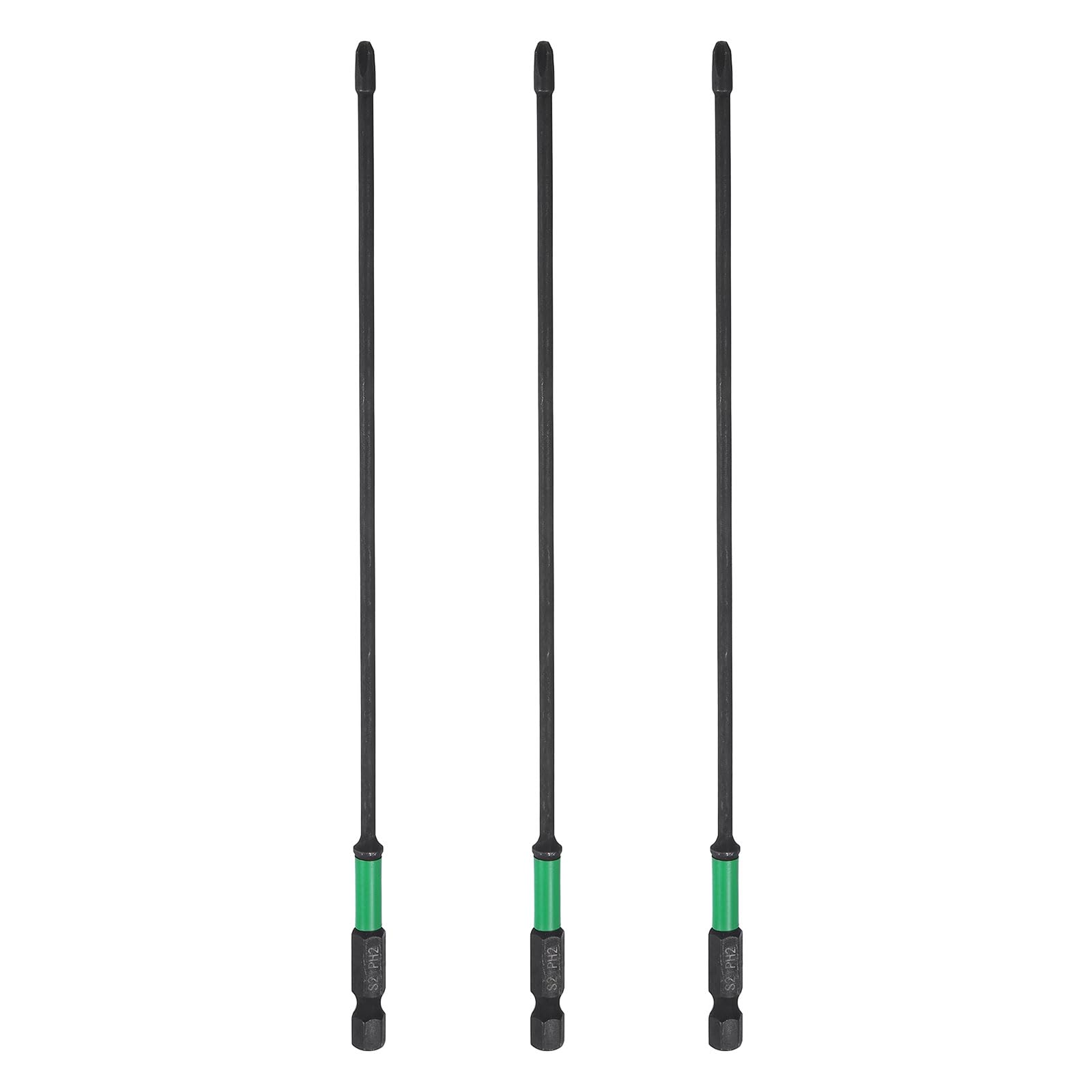 sourcing map 3pcs #2 Impact Phillips Screwdriver Bit PH2 1/4" Hex Shank 8" (200mm) Long 0.12" Rod Magnetic Cross Head Drill Bits S2 Steel Industrial Screw Driver for Impact Power Drivers